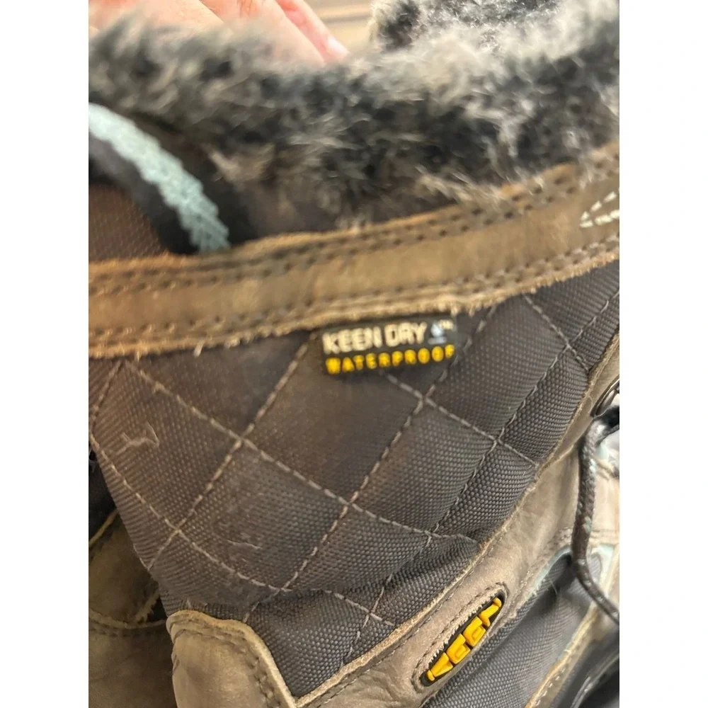 KEEN Durand Polar Waterproof Winter Boots Brown Gray Faux Fur Womens 8.5 1014143